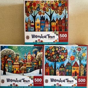Three 500 Piece Whimsical Town Puzzles